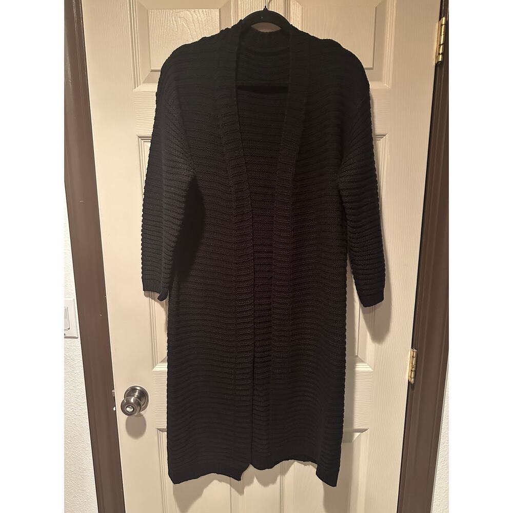 Black Textured Knit Duster Cardigan Sweater Size Medium